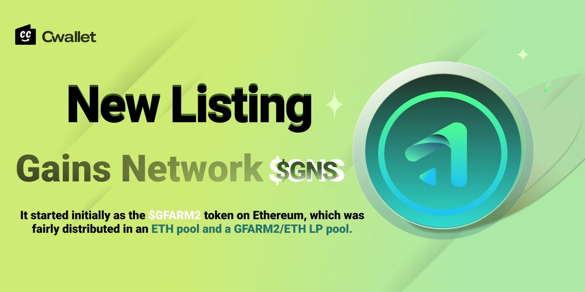 CwalletOfficial's tweet image. 🎉 Win share of $100 GNS🎉

🚀 We are thrilled to list $GNS - Gains Network @GainsNetwork_io

🎁🎁🎁Join giveaway and win here: s.giveaway.com/1deslul
@Giveaway_HQ rewards co1PlyhETzT

#Cwallet #GNS #AirdropCrypto