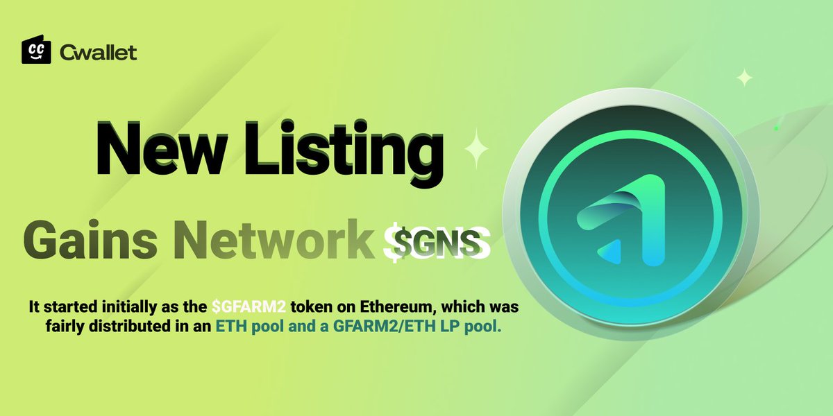 🎉 Win share of $100 GNS🎉

🚀 We are thrilled to list $GNS - Gains Network @GainsNetwork_io

🎁🎁🎁Join giveaway and win here: s.giveaway.com/1deslul
@Giveaway_HQ rewards co1PlyhETzT

#Cwallet #GNS #AirdropCrypto