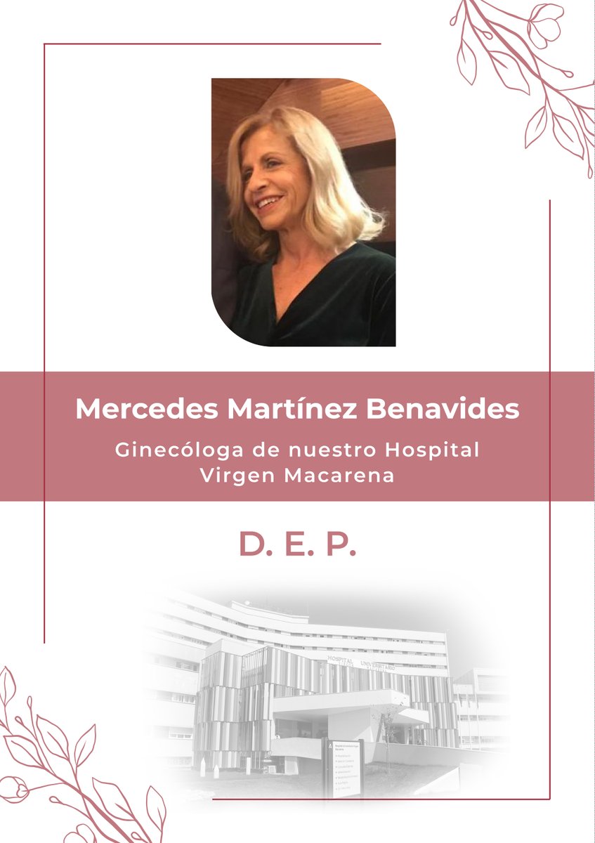 HUVMacarena's tweet photo. Hoy es un día triste para nuestra casa. Hoy ha fallecido Mercedes Martínez Benavides, dra que desarrolló su labor en nuestro servicio de #Ginecología y Obstetricia durante más de 30 años, hasta el 2022 cuando se jubiló. Nuestro más sentido pésame. Descanse en Paz. @HUVMacarena https://t.co/uVpxsfZHf8