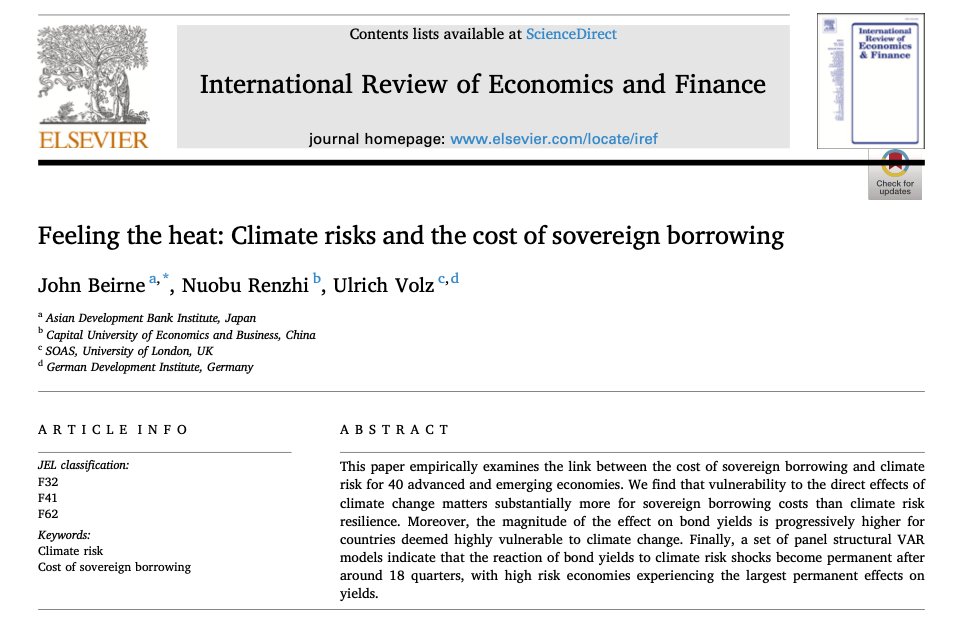 heimbergecon's tweet image. Climate investment will fall short, esp. in low-income countries, if we fail to address this: "Those economies that are particularly exposed to climate change and have the greatest need for investment face the highest climate risk premium on their sovereign borrowing costs"