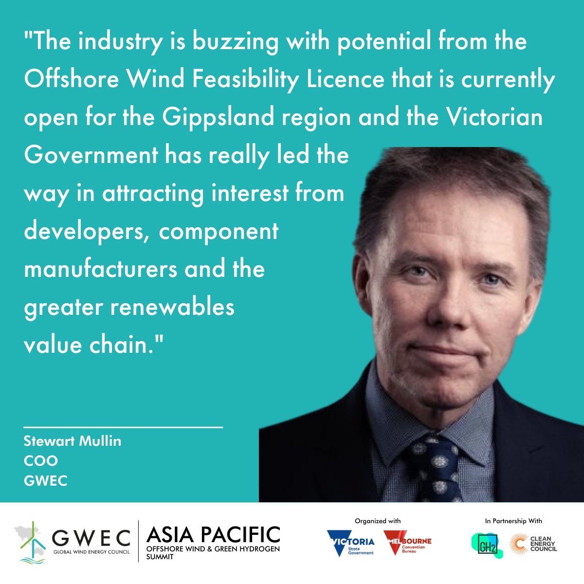 GWECGlobalWind's tweet photo. 📣#GWEC is organising APAC's first-ever Offshore Wind and Hydrogen Summit in partnership with @VicGovtNews and @MelbConventions!

📅 29 - 31 August 2023, Melbourne Convention and Exhibition Centre 

📃Register: https://t.co/RX24LeM9Aq
📌Press Release: https://t.co/rOESxg48Fl https://t.co/lUpKoOqof7