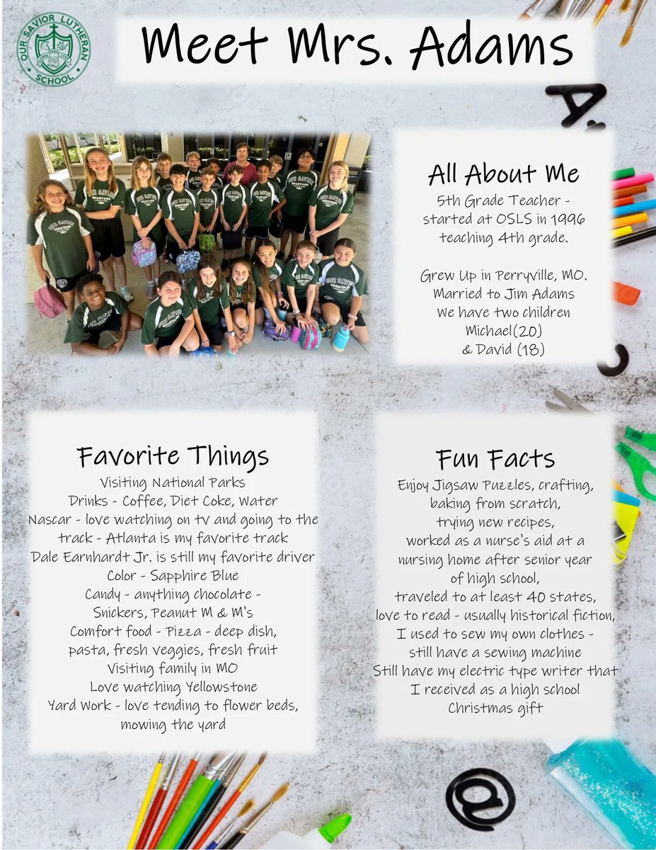OurSaviorFLsch's tweet photo. This week's Faculty Friday is Mrs. Adams! #osls #livelove #facultyfriday #oursaviorfl https://t.co/eng70rIpW8