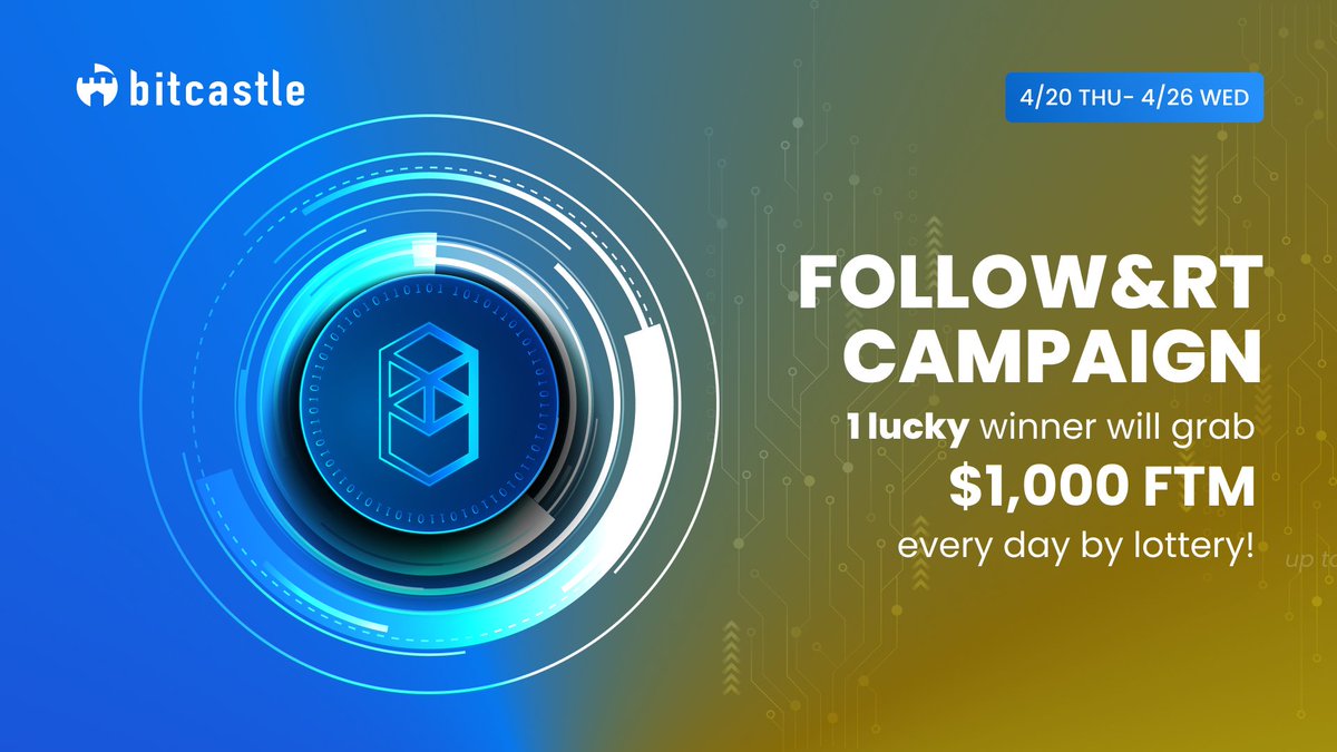 bit_castle's tweet photo. 📅Day2

Follow RT Campaign💙🔁 
／ 
🎁1 lucky winners will grab $1,000 Fantom ( $FTM ) every day by lottery! 
＼ 
✅Follow us 
🔁RT this post 

#Crypto
#Cryptocurrency 
#Airdrop 
#Airdrops 
#AirdropCrypto 
#Giveaway 
#Giveaways https://t.co/v2ANqQaeUB