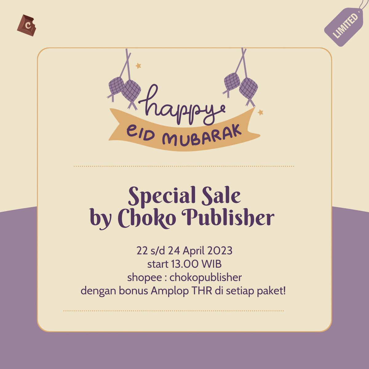 [ 🌙 SPESIAL SALE BY CHOKO PUBLISHER ] 

🗓 22 s/d 24 April 2023 — 13.00 WIB
❗️LIMITED, Grab it fast!

part 1 shope.ee/AUO2Y58ya8
part 2 shope.ee/4pjfngz0mB
part 3 shope.ee/4fQFbPLAif
part 4 shope.ee/9p8Lkvvx3I
part 5 shope.ee/4V6pP9kzcP

Scroll 👇🏻
