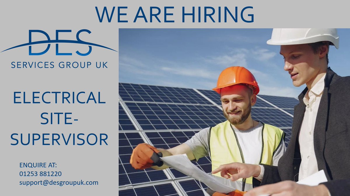 DESGroupUK's tweet photo. -WE ARE HIRING-

DES Services Group is looking for an experienced Electrical Site-Supervisor to work across projects in London and Brighton.

If you want to learn more about this position, please contact us directly at support@desgroupuk.com / 01253 881220.

#jobs #electrical https://t.co/zwwfBhJOOC