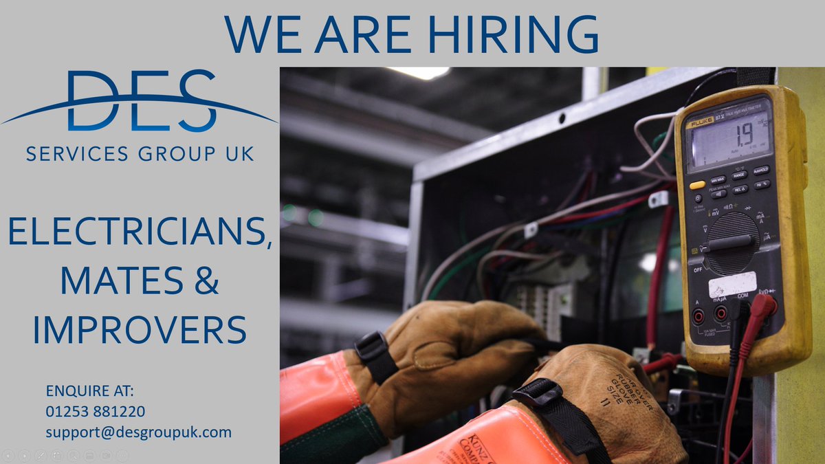 -WE ARE HIRING- DES Services Group is looking for Electricians, Mates & Improvers to work on projects in London starting immediately. If you want to learn more about these positions, please contact us directly at support@desgroupuk.com / 01253 881220. #jobs #electrical