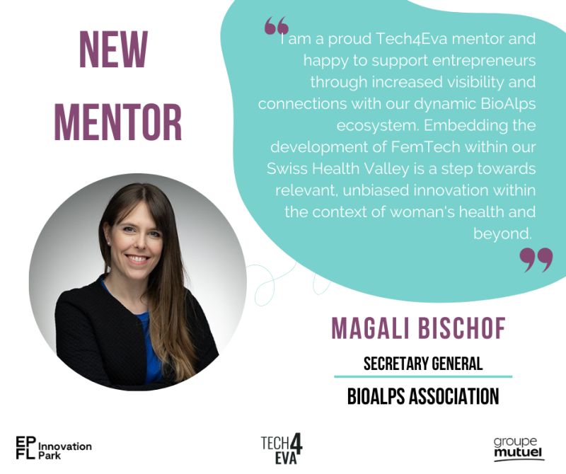 BioAlps's tweet image. 🔺 Magali Bischof is a #Tech4Eva mentor🔺
As BioAlps Secretary General she will help the startups selected for the 2023 programme to leverage the Western Switzerland #lifesciences ecosystem in order to grow and reach their goals.
@EPFL_Park | Groupe mutuel
#innovation #femtech