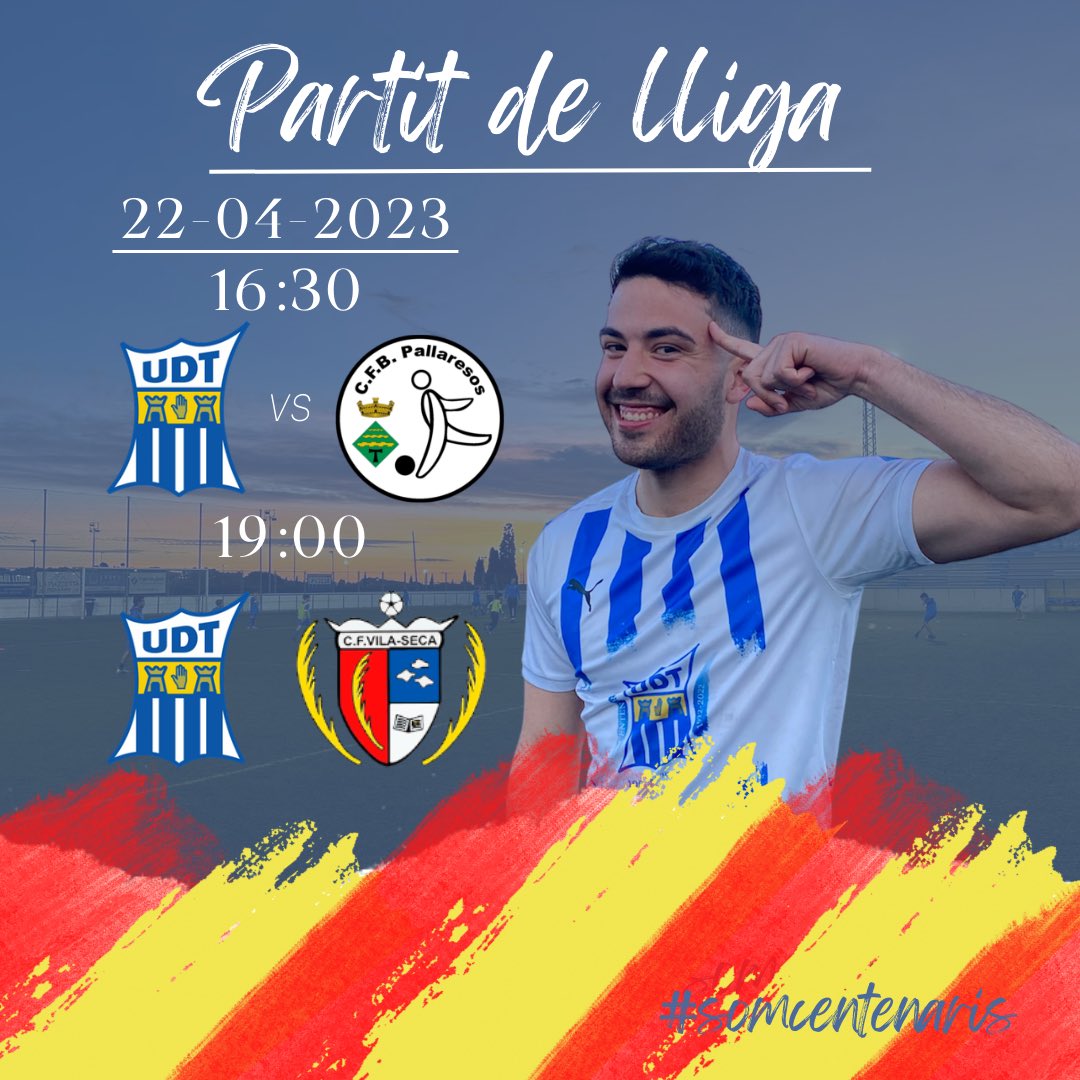 Continuem!!💪🏻
Cap de setmana de futbol, dissabte a les 16:30 juga el primer equip on s'enfrontarà davant un molt bon equip!🙌🏻
I a les 19:00 els nostres veterans jugaran per ser campions de lliga! 😬

Som-hi Torre!!🔵⚪️
#torredembarra #SomCentenaris