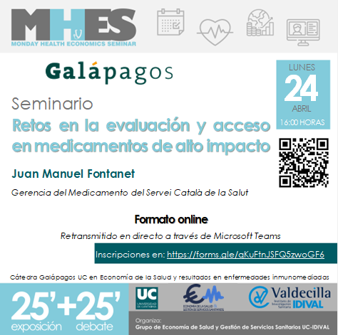 gieconpsalud's tweet photo. 👉🏼Próximo Monday Health Economics Seminar
@glpg_ES 
🗣️Juan Manuel Fontanet
"Retos en la evaluación y acceso en medicamentos de alto impacto. " 
Formato online
📆 24 de abril a las 16:00h.
Inscripciones: https://t.co/dQoaLwWxdY https://t.co/XfzcvXP8By