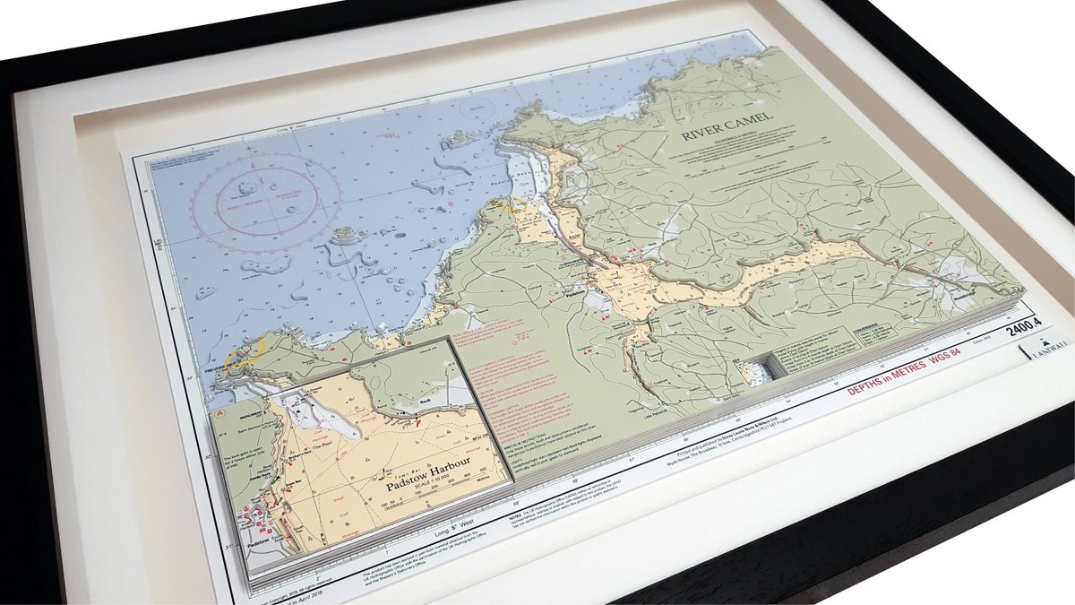 Hand cut model of the River Camel #Cornwall made from #nautical charts | 80x60cm | bespoke #map and chart art by landfall.co.uk | #sailing #cameltrail #rickstein #coast #seaside #holidays #gifts #decor #Interiors #birthdays