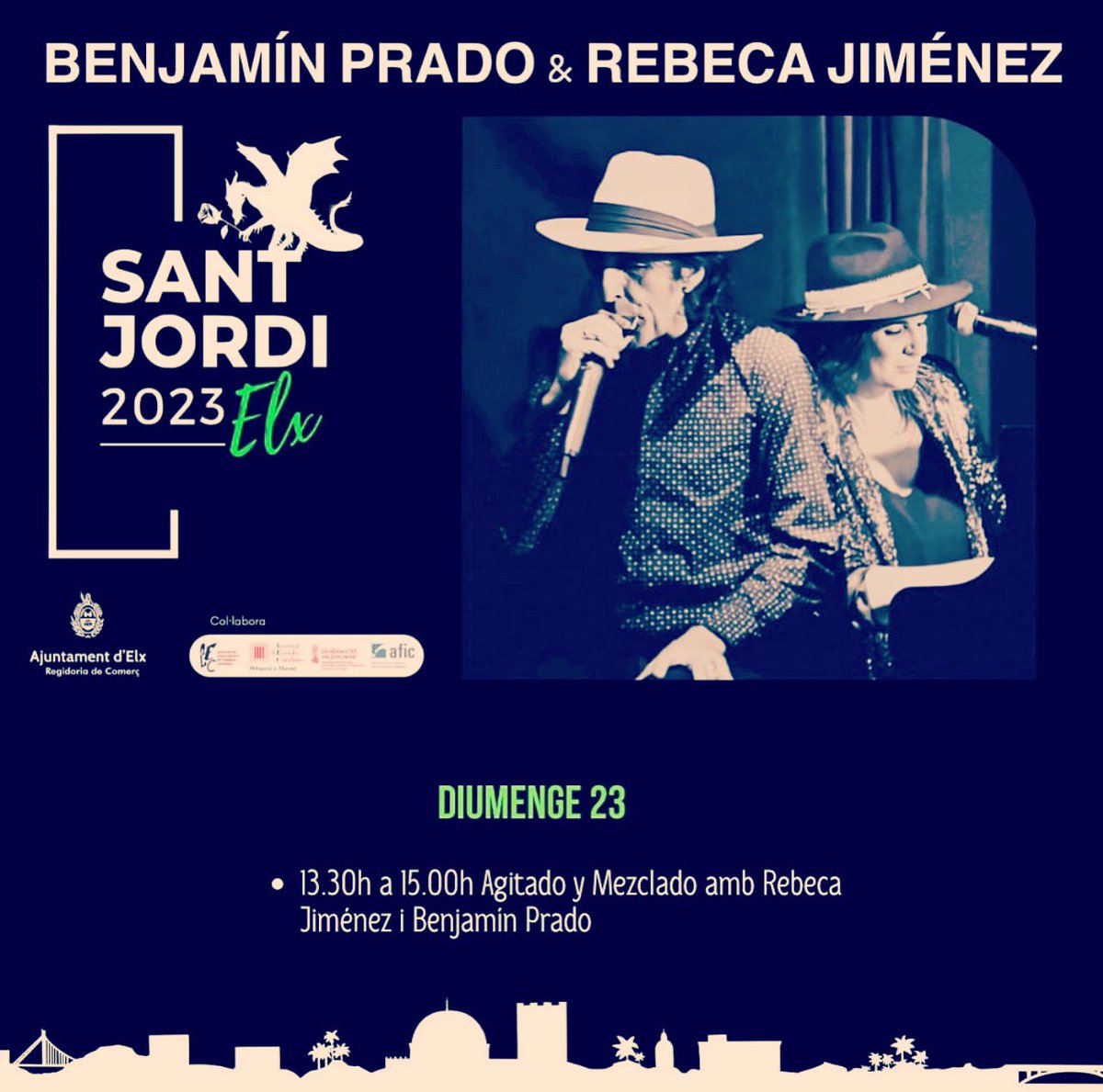 🍀🍀🍀Amigas y amigos de Elche, nos vemos este domingo por #SantJordi2023 y en sesión doble.

⏰ 13.30 - 14.30
📗📕🎹Actuación con <a href="/RebecaJimenezTw/">REBECA JIMENEZ</a> 

⏰ 14:30 a 15:00 
✍️ Firma de mis libros 

🗓 Domingo, 23 abril

📍Plaza del Consejo Eucarístico, Elche

<a href="/ajuntamentelx/">Ayuntamiento de Elche - Ajuntament d'Elx</a> <a href="/17Musas/">17 Musas</a>