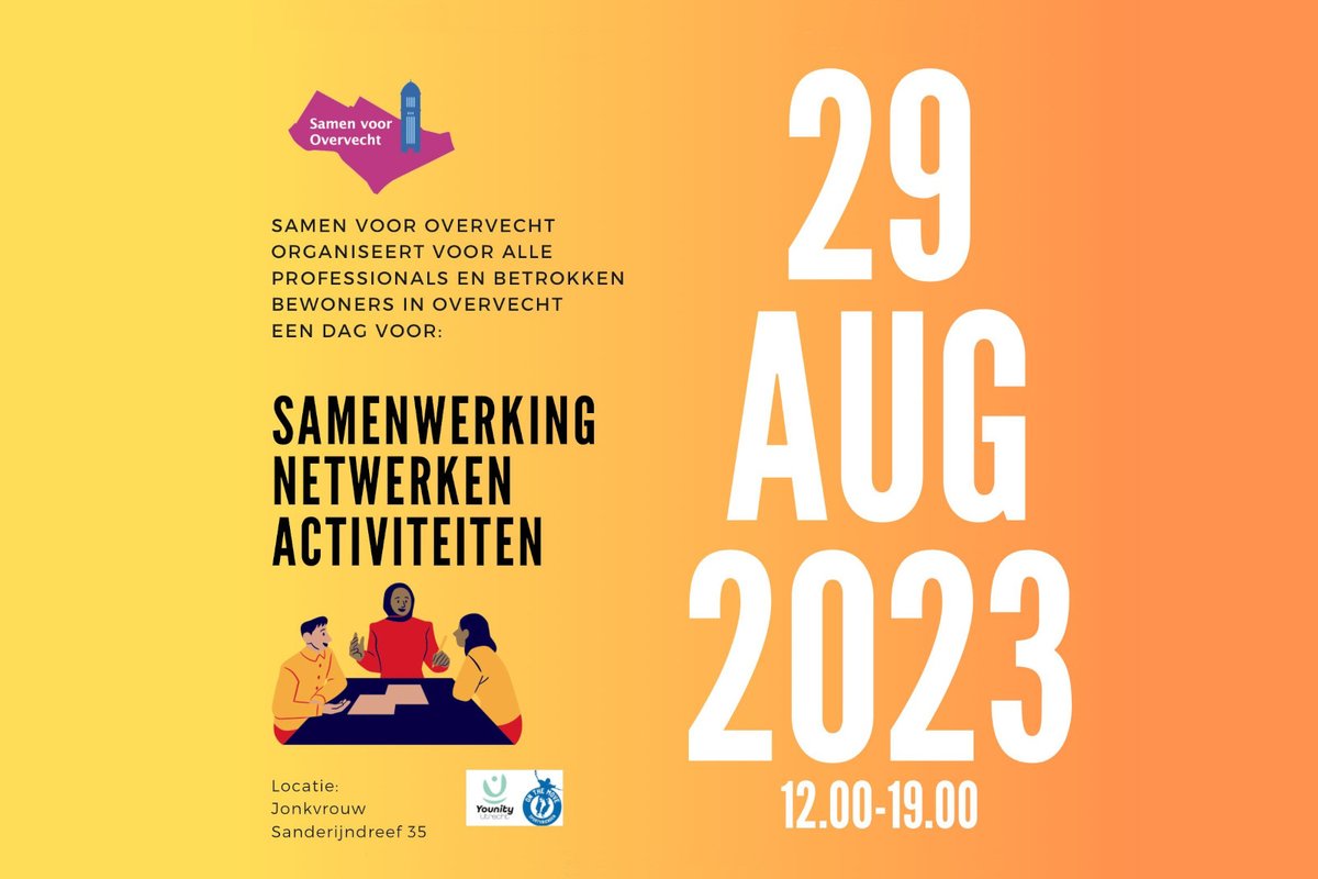 Save the date: Dinsdagmiddag 29 augustus is er een #SamenvoorOvervecht netwerkevent in #Overvecht. Centraal staat het versterken van de samenwerking. Bewoners en organisaties zijn welkom om deel te nemen en mee te denken over het programma.

Alle info:
echtovervecht.nl/2023/04/save-t…