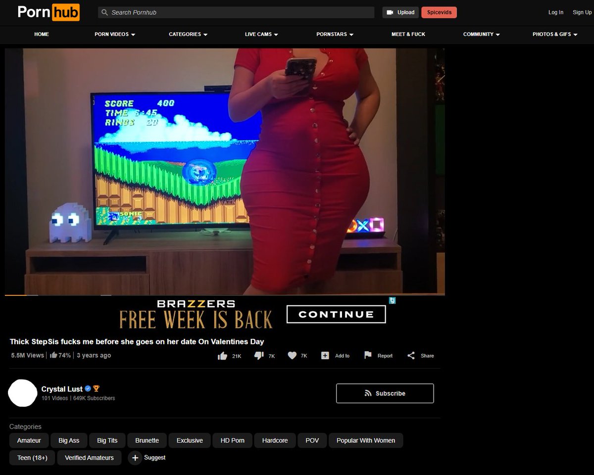 semifreqsonic's tweet image. In the viral Pornhub video "Thick StepSis fucks me before she goes on her date On Valentines Day", the stepbrother is seen playing Sonic the Hedgehog 2.

This alone isn't much of note, however, he is shown to have been in Emerald Hill Zone Act 1 for over six minutes.