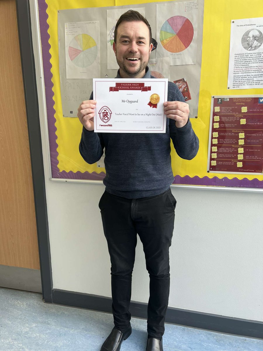 S6 Teacher awards - Teacher you’d want to see on a night out

Congratulations to Mr Opgaard and Mrs Flippard (not pictured) 
Drinks on you guys!!! 🌟👏🙌 <a href="/FHSMathematics/">FHS Mathematics</a> <a href="/FHSPhysicalEd/">FHSPhysicalEducation</a>