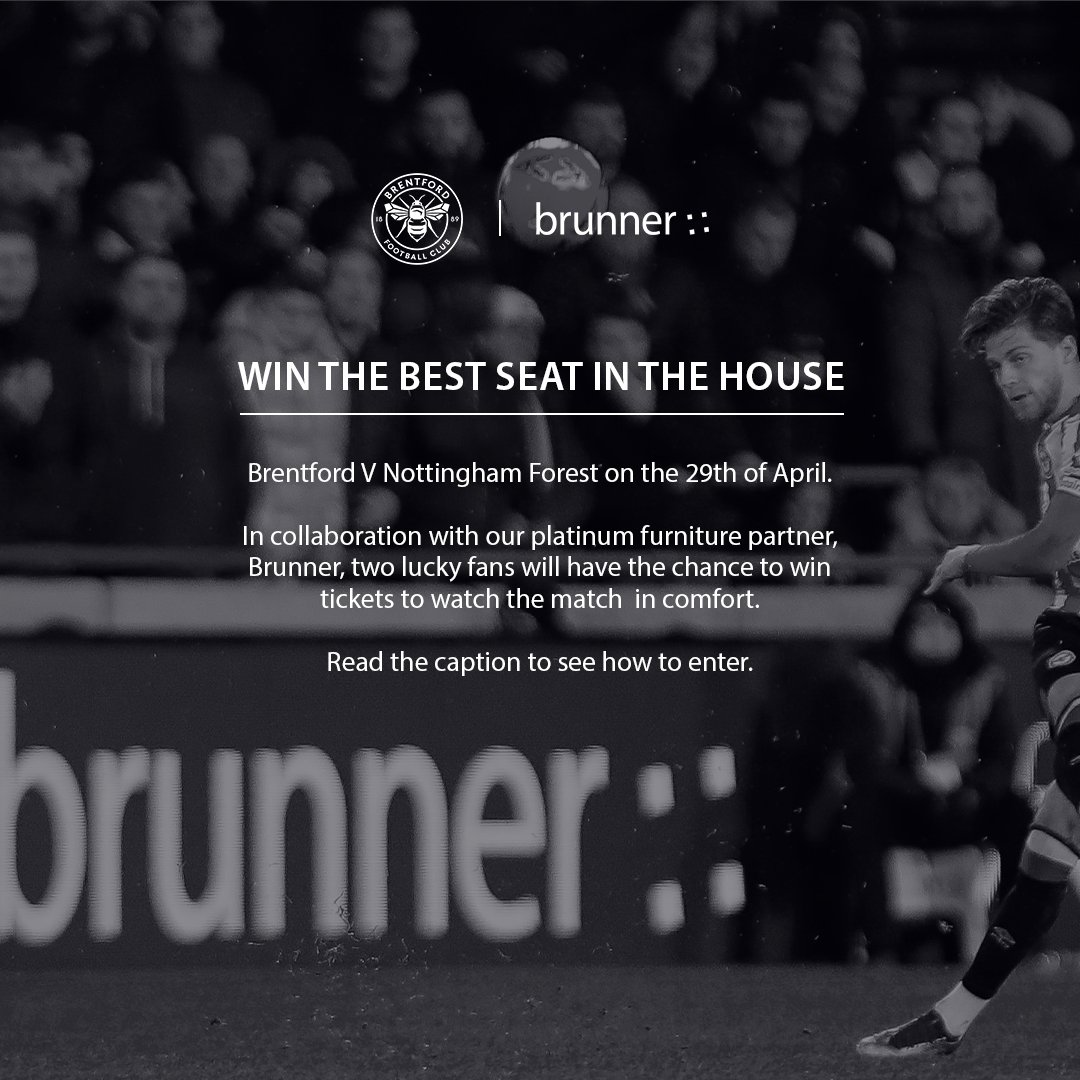 Brentford FC (@brentfordfc) on Twitter photo Win two tickets to watch our #NFFC match next Saturday from the ‘Best Seat in the House’ courtesy of <a href="/BrunnerGroup/">Brunner GmbH</a>! 💺
Winners will also receive signed Bees merchandise and a stadium tour 🐝
Comment ‘Best Seat in The House’ to enter!
T&Cs ➡ brunner-uk.com/brentford-fc Win two tickets to watch our #NFFC match next Saturday from the ‘Best Seat in the House’ courtesy of <a href="/BrunnerGroup/">Brunner GmbH</a>! 💺
Winners will also receive signed Bees merchandise and a stadium tour 🐝
Comment ‘Best Seat in The House’ to enter!
T&Cs ➡ brunner-uk.com/brentford-fc