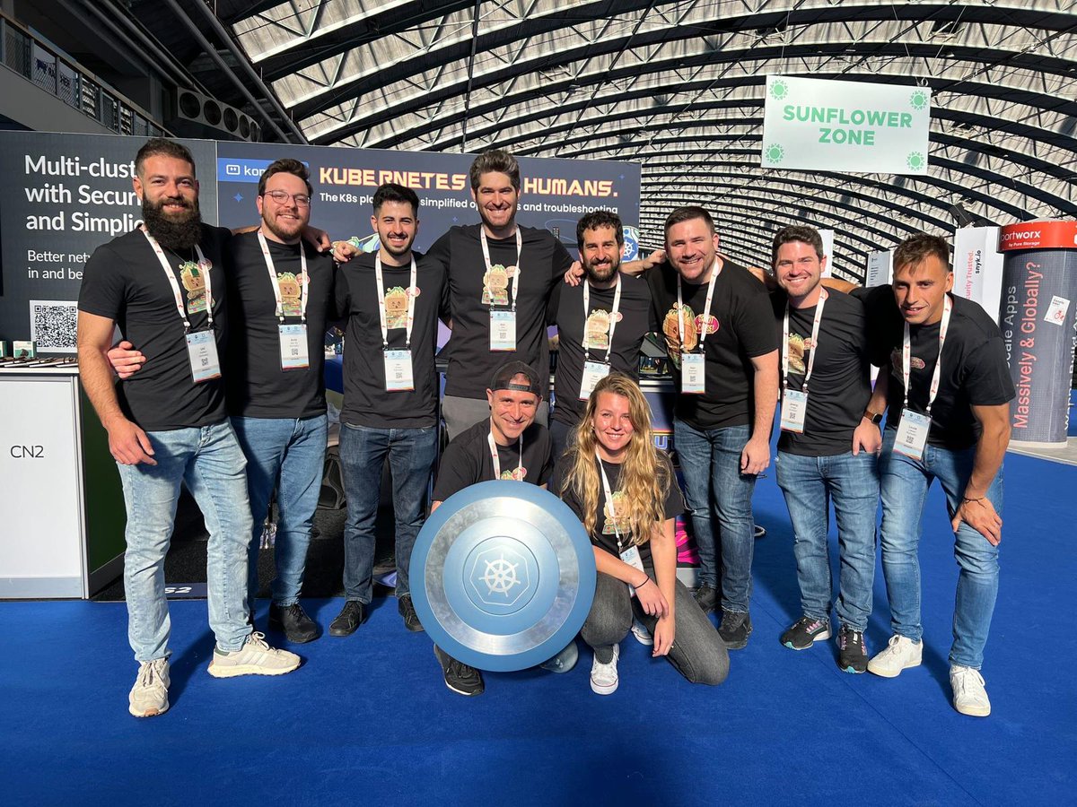 Komodor_com's tweet photo. We may have partied too hard at last night's Kuberbowl... 😅

...But we're up and running and excited to meet you at our booth (#S2) for the final day of #KubeCon! https://t.co/KEZJn5ccOp