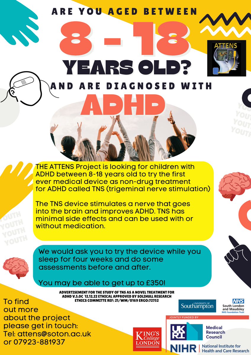 ATTENS Project (@attensp) on Twitter photo Exciting news! We're conducting a clinical trial study on a non-drug treatment for ADHD in children aged 8-18 in London and Southampton. Join us in exploring this innovative approach to ADHD management. #ADHD #adhdtwitter <a href="/Anna_M_Price/">Dr Anna Price</a> <a href="/CorteseSamuele/">Samuele Cortese</a> Exciting news! We're conducting a clinical trial study on a non-drug treatment for ADHD in children aged 8-18 in London and Southampton. Join us in exploring this innovative approach to ADHD management. #ADHD #adhdtwitter <a href="/Anna_M_Price/">Dr Anna Price</a> <a href="/CorteseSamuele/">Samuele Cortese</a>