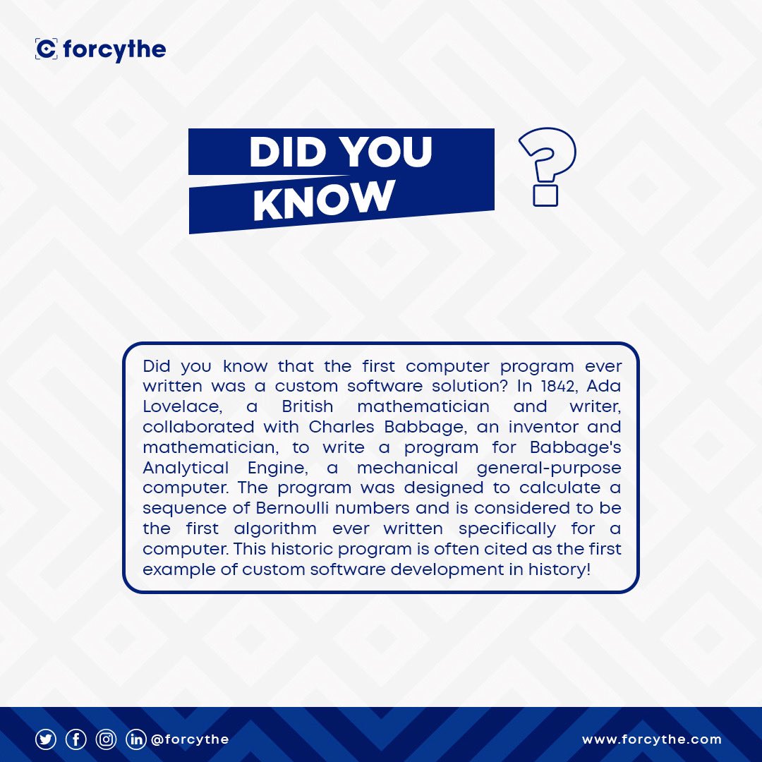 forcythe_'s tweet photo. We learn something new everyday. Remember, Bernoulli numbers is considered to be the first algorithm ever written specifically for a computer ππ₯³
#didyouknow #bernoulli #numbers #firstalgorithm #computer #digitalmarketing #forcythe https://t.co/fdzSDMRQoH
