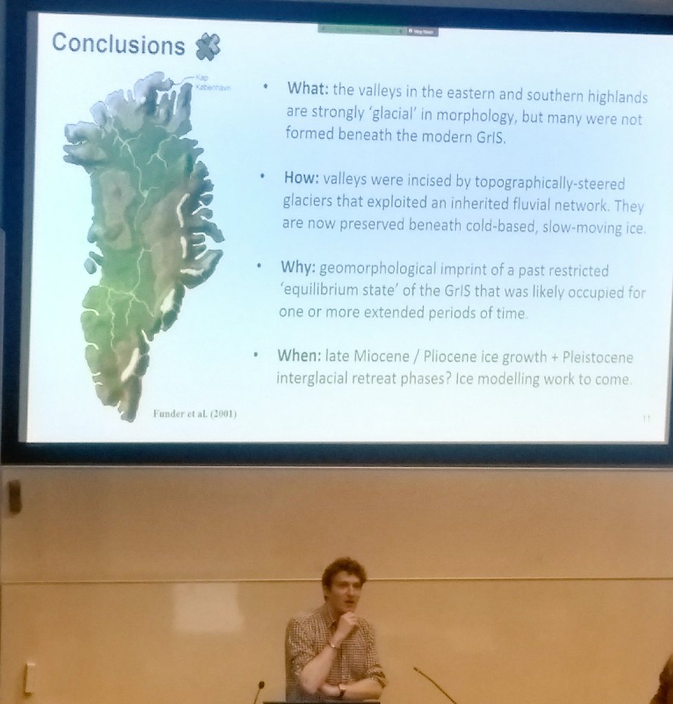 Great talk today from @GuyPaxman on Greenland subglacial landscape evolution <a href="/GRISOgreenland/">Greenland Ice Sheet Ocean Science Network</a> workshop