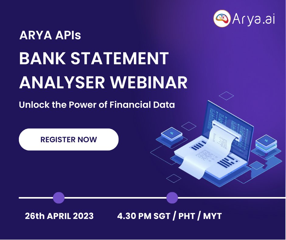apis_arya's tweet photo. Ready to take your financial analysis to the next level? Join our upcoming webinar on using Bank Statement Analyser API! Register today: https://t.co/e9BdDRUVdQ

#webinar #bankstatement #Finance #banks #api https://t.co/32JbT3fcG8