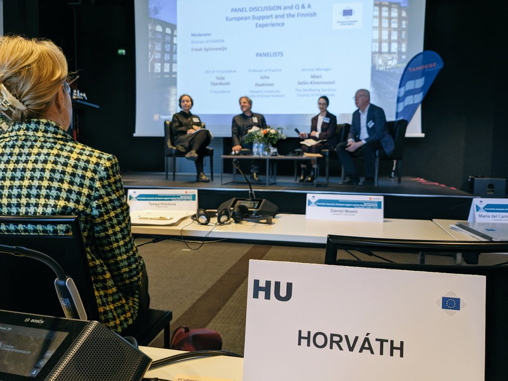 jacinthorvath's tweet photo. Conference on Homelessness: Prevention measures, European support and the Finnish experience

Successful initiatives that can serve as examples for EU members. Thank you to @Mikko_Aaltonen for inviting us and for the instructive practical examples. #EndHomelessness #HousingForAll https://t.co/TdXs6ko1mk