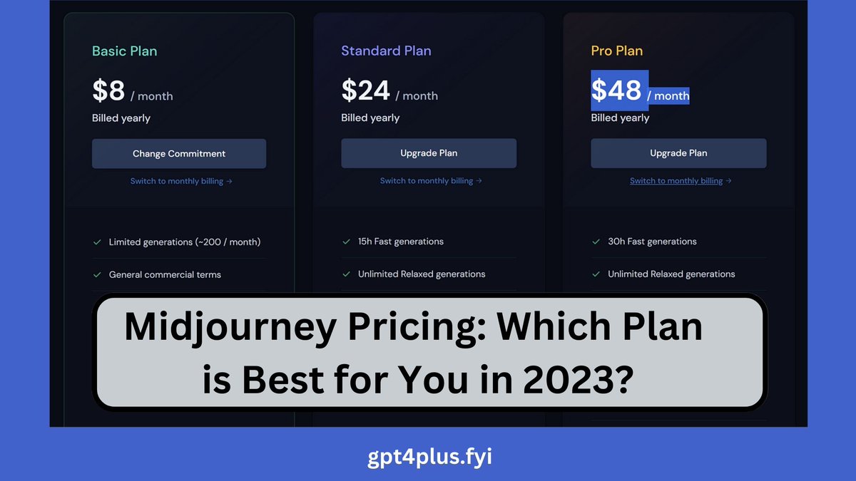 Gpt4Plus's tweet image. In 2023, Midjourney pricing is crucial to get the best deal. Learn about the different plans available and which one suits you the best.

Understanding Midjourney Pricing

Before we dive into the various plans, it&apos;s essential to understand what #2023

gpt4plus.fyi/midjourney-pri…