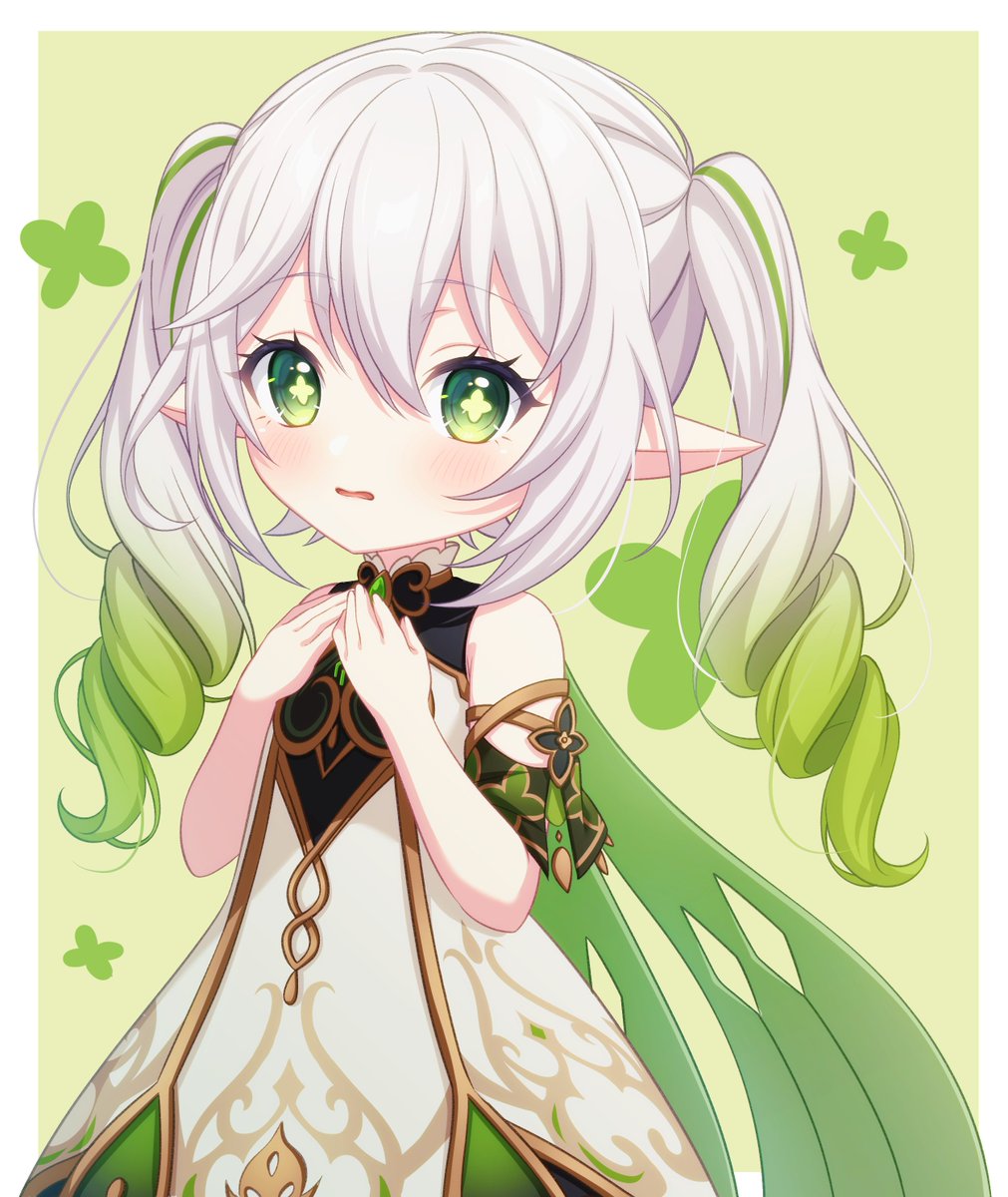 nahida (genshin impact) 1girl pointy ears solo green eyes symbol-shaped pupils dress gradient hair  illustration images