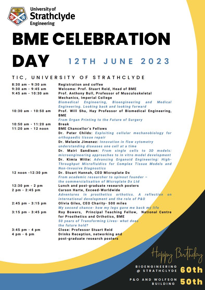It’s our birthday - soon! Please come and join in with our BME celebration day. 🎂 🎉 You’re all invited! 
🗓️When: 12th June 
⏰ Time : start 09:30 
🎓 Where: Wolfson Building <a href="/UniStrathclyde/">University of Strathclyde</a> book your FREE spot with Eventbrite: bit.ly/3Lg18gS RT’s appreciated!
