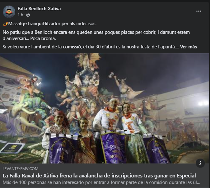 FEspanyoleto's tweet photo. Si vos pilla lluny el casal de la falla dels amics i amigues de la @Falla_Benlloch , nosaltres estarem encantats de rebre-vos amb els braços oberts. https://t.co/zATaiFPLWl