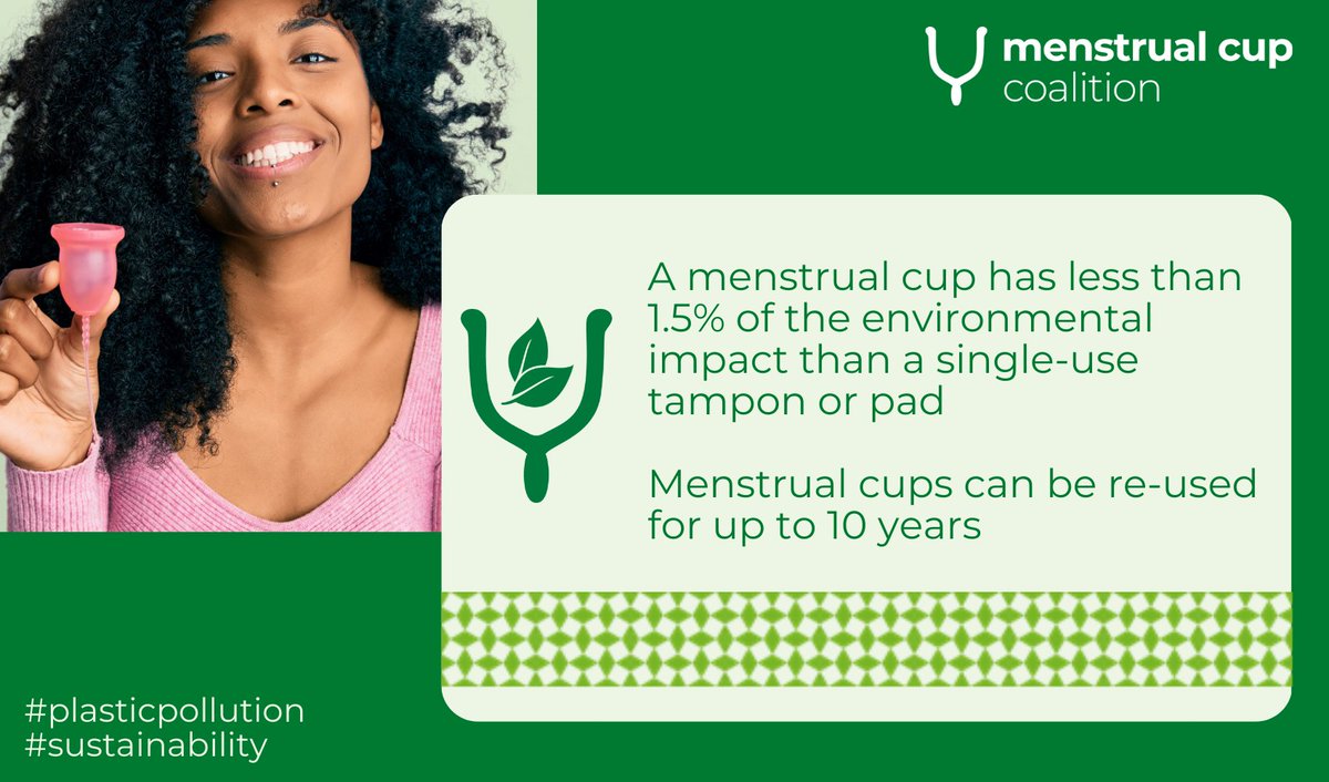 MenstrualCupC_'s tweet photo. Did you know that a #menstrualcup has less than 1.5% of the environmental impact than a single-use tampon or pad? 🌍They can be reused for up to 10 years + are a simple solution to #plasticpollution! ♻️

Learn more about menstrual cups + our work: https://t.co/pQDBhMHASH https://t.co/sYUa4qQr8u