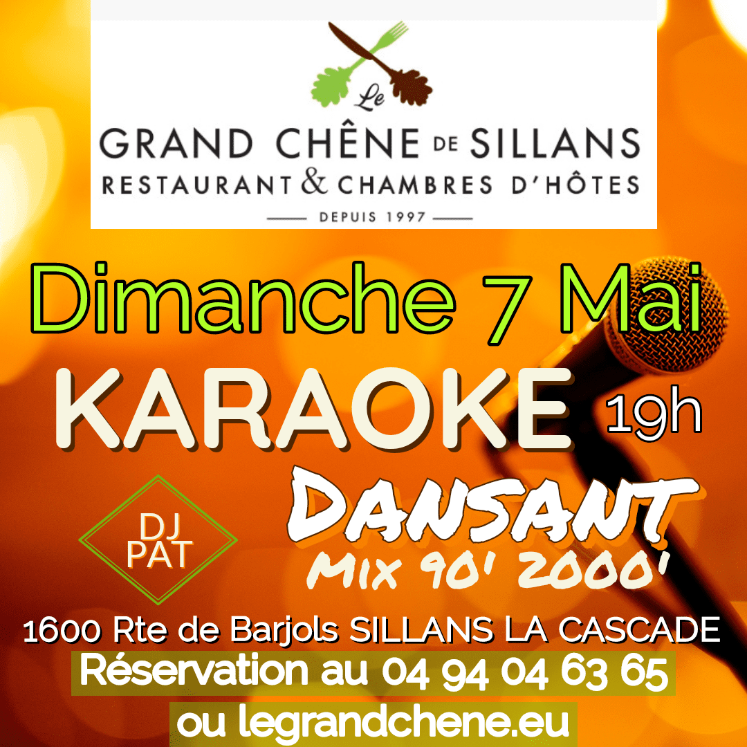 LeGrandChene83's tweet photo. Soirée dansante &amp; karaoké du 7 MAI
Soirée karaoké et dansante au Grand Chêne le 7 mai : un événement à ne pas manquer !

Une soirée karaoké et dansante en deux temps pour plus de plaisir !
Le

https://t.co/E74Ss89l4X https://t.co/jq1OQ2vhwc