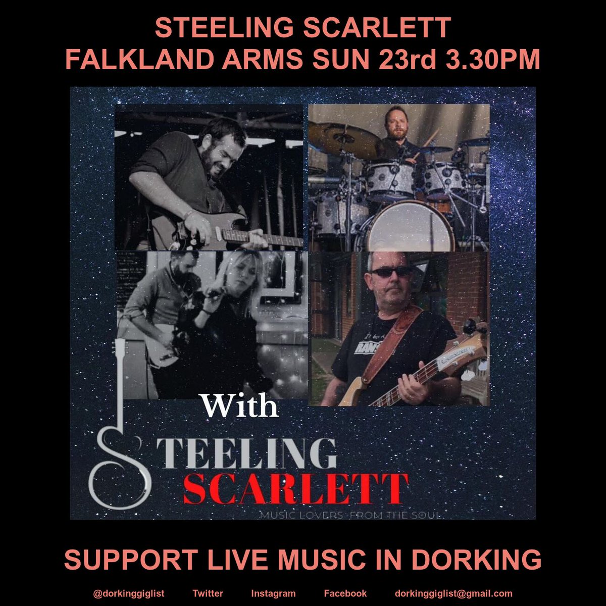 LIVE MUSIC IN DORKING THIS WEEKEND! Scene stalwarts **Steeling Scarlett** at The Falkland Arms, Sunday 3.30PM #dorkinggiglist #goodbeerandgoodtunes falklandarmsdorking.com