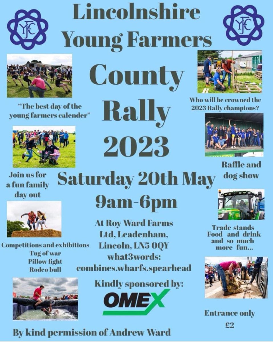 Have you got the date in your diary for the @LincsYFC County Rally? Kindly sponsored by @OMEXCompanies and hosted by @wheat_daddy We can’t wait! #OmexCountyRally2023 #LincsYFCrally2023