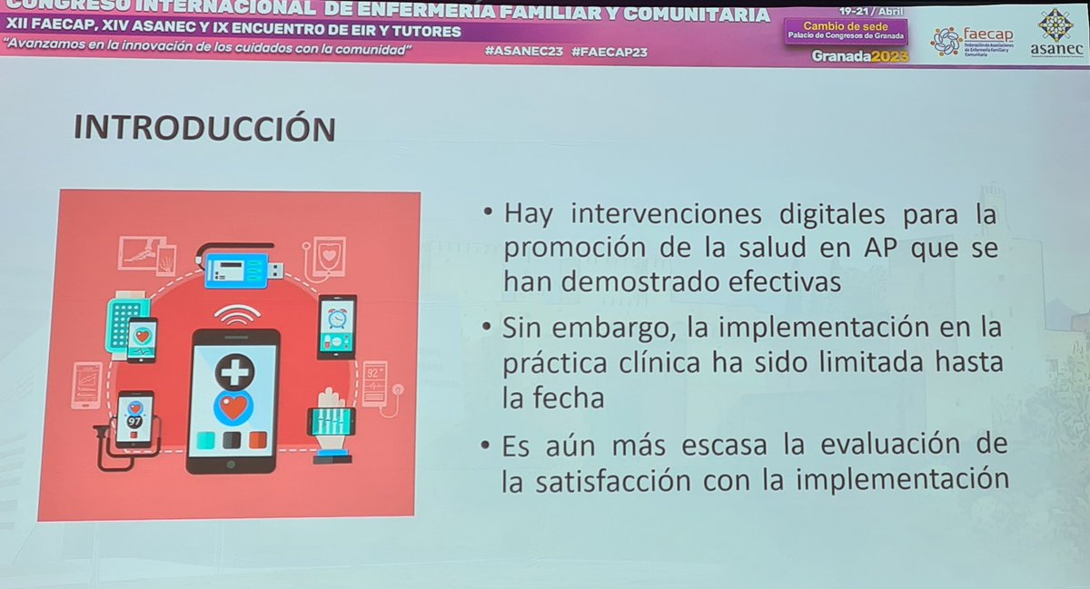 MartaMtzMtz's tweet photo. #faecap23 #asanec23 @Crilugos de @Salud_JCYL @acalefyc presenta el estudio piloto E-VIDAPP como ayuda en consulta para fomentar el ejercicio físico y alimentación saludable. https://t.co/OEQWKOSTmm