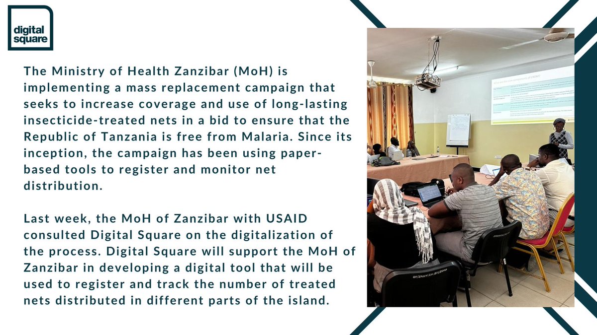 DigitalSQR's tweet photo. #DigitalSquare will support the Ministry of Health Zanzibar (MoH) in developing a #digitaltool that will be used to register and track the number of treated nets distributed in different parts of the island in its fight against #Malaria. #DigitalHealth

https://t.co/uKwNu1OYcu https://t.co/DwFYNQVCNu