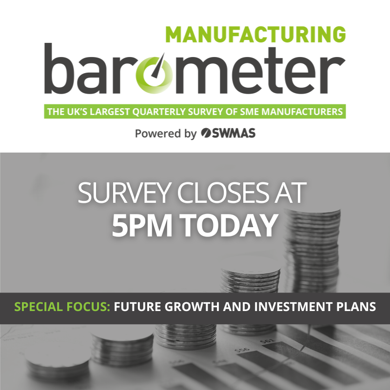 If you're the leader/manager of a small/medium sized #manufacturing firm, help to uncover the areas of #investment that businesses like yours are prioritising to drive future #growth.
You only have until 5pm to add your voice to this five-minute #survey: surveys.swmas.co.uk/zs/dJDHNj