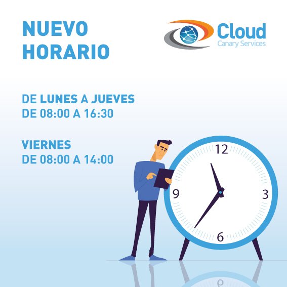 cloud_educacion's tweet photo. 📣ATENCIÓN
🕗 A partir del próximo lunes día 24 cambiamos nuestro horario para optimizar el servicio de atención al cliente y mejorar la conciliación personal y familiar de nuestro equipo. ¡Todo son ventajas! 🤓
Este va a ser nuestro nuevo horario👇 guárdalo y no te despistes 😜 https://t.co/FCkGfAQV40