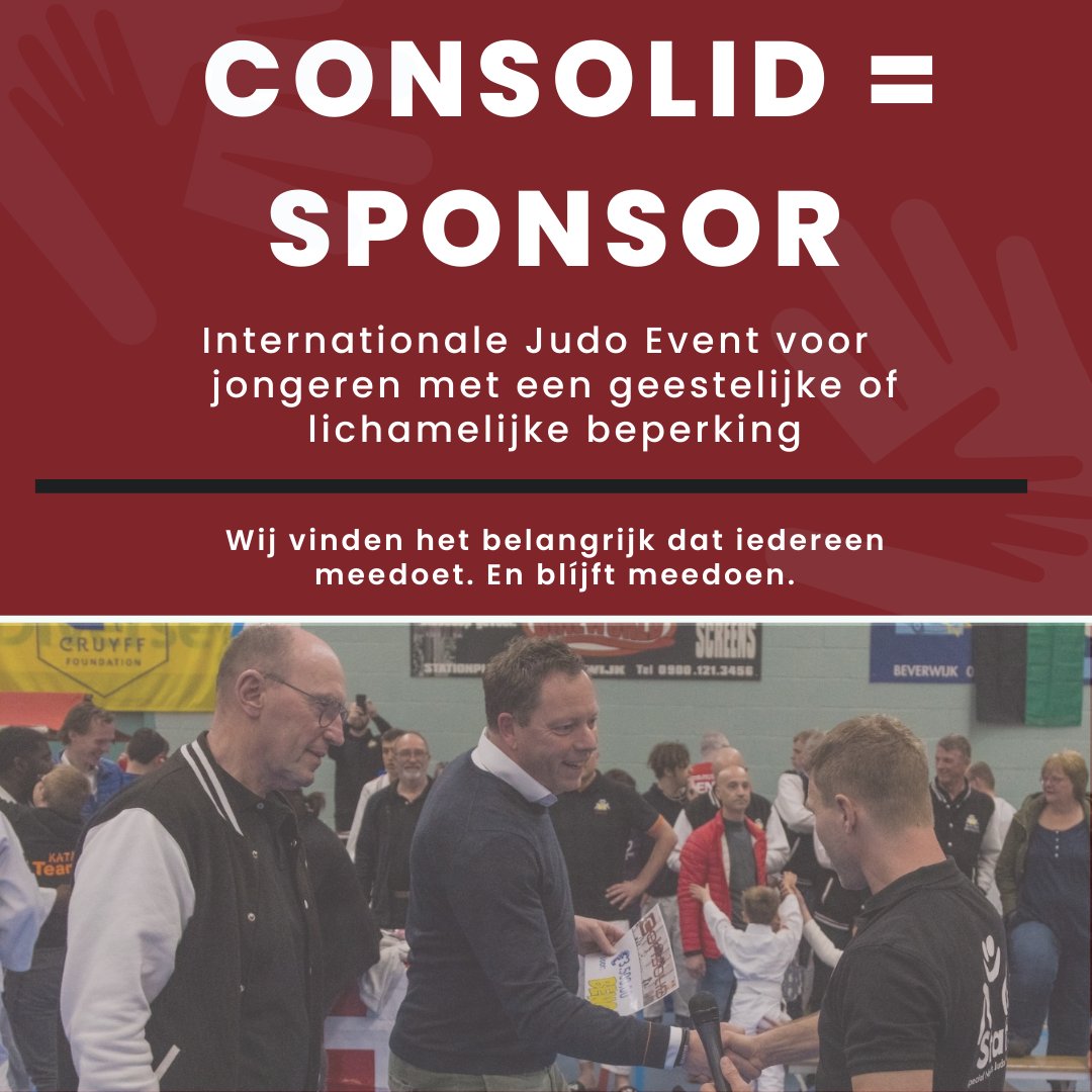 Bij Consolid draait alles om mee blijven doen. Daarom was Consolid afgelopen weekend een van de trotse sponsors van het het Internationale Special Needs Judo Event. Dit werd georganiseerd door <a href="/snjudonl/">Special Needs Judo</a> Dennis Mortier, eigenaar van Consolid, overhandigd de sponsorcheque.