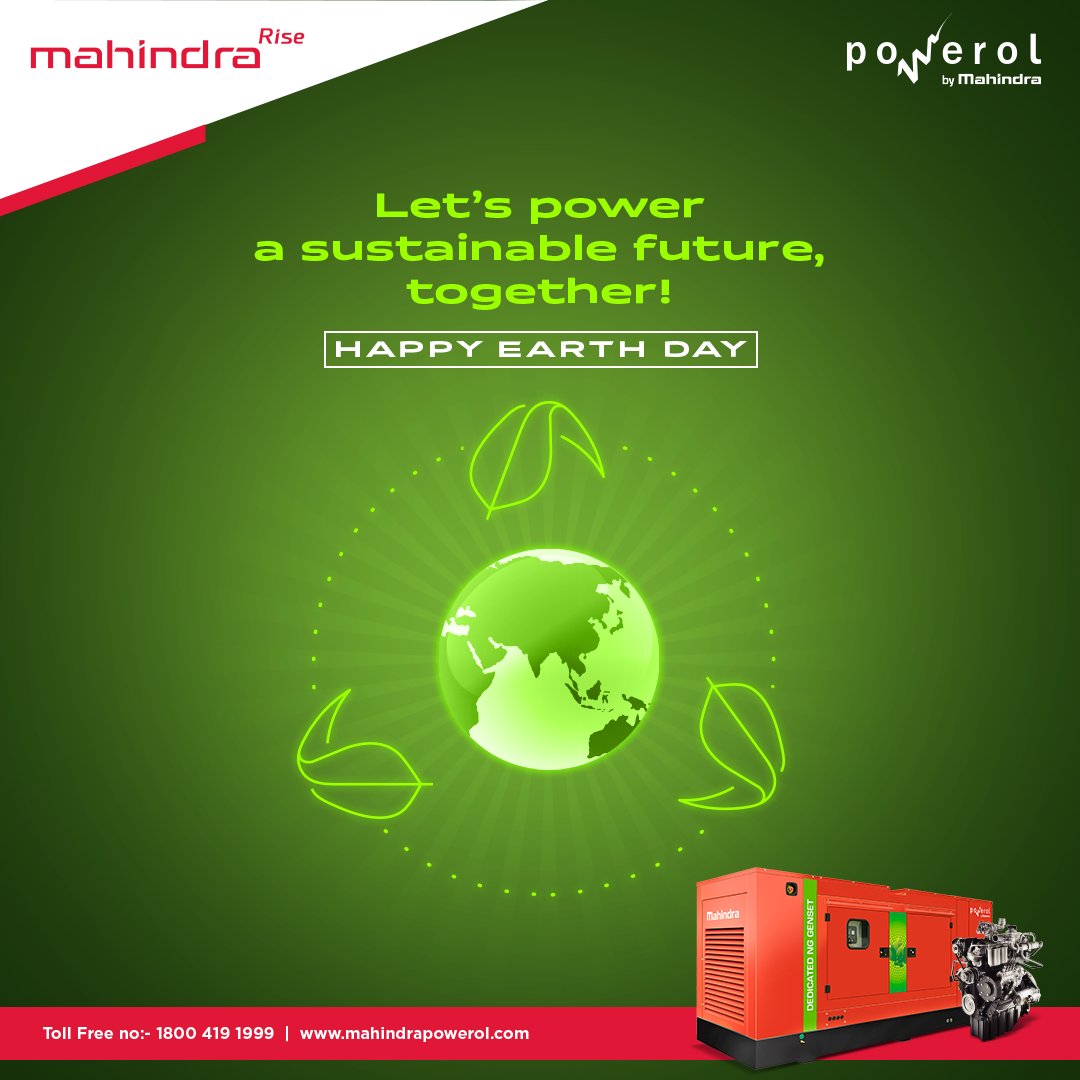 PowerolMahindra's tweet photo. If we switch to green today, we get electrifying results tomorrow. Let’s strive for that no matter what. #HappyEarthDay! 

#WorldEarthDay #MahindraPowerol #UninterruptedPower https://t.co/tHvlN5SYAW