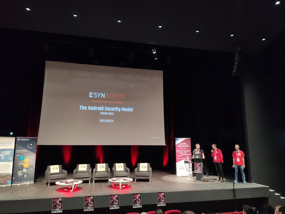 For #THCon 2nd day, <a href="/jbcayrou/">JB Cayrou</a> is currently talking about the Android security model 🤖