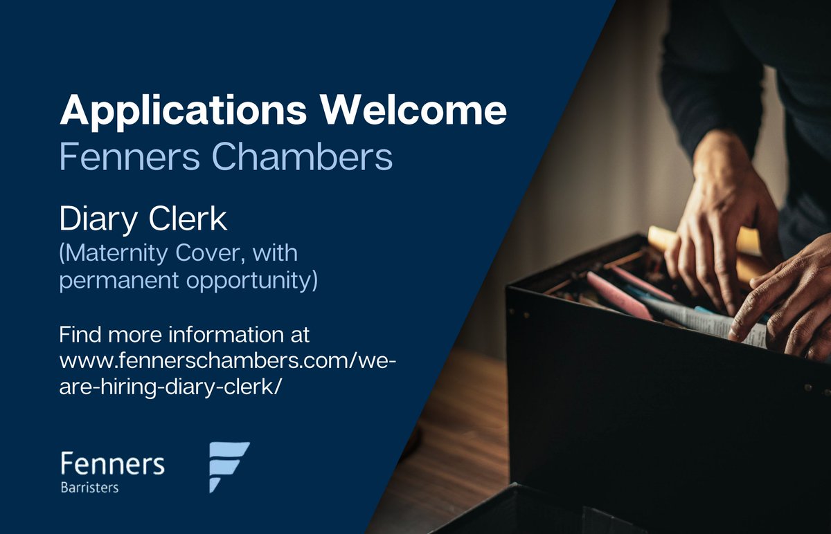 We are hiring!

Looking for a challenging and rewarding job in a Barristers' Chambers? Fenners is seeking a Diary Clerk to cover a maternity leave. This is a full-time position with a competitive remuneration package. Apply through the link below:

fennerschambers.com/we-are-hiring-…
