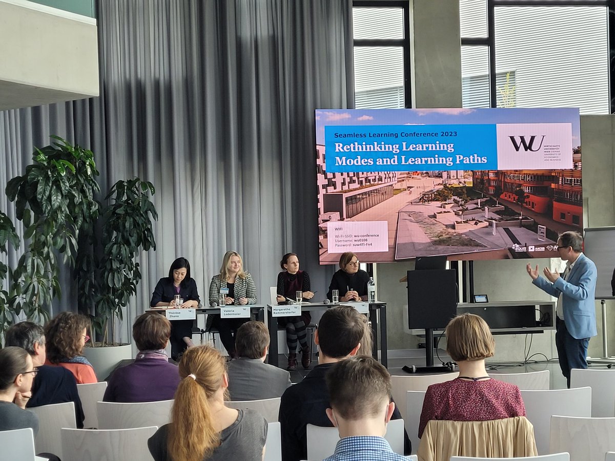 The #seamlesslearning conference <a href="/wu_vienna/">WU Vienna</a> is concluded with a panel with vice rector M. Rammerstorfer, WU student representative V. Ledermayer, <a href="/therese_zhang/">Therese Zhang</a> (<a href="/euatweets/">EUA</a>) and <a href="/MartinMichaela6/">Michaela Martin</a> (<a href="/IIEP_UNESCO/">IIEP-UNESCO</a>).