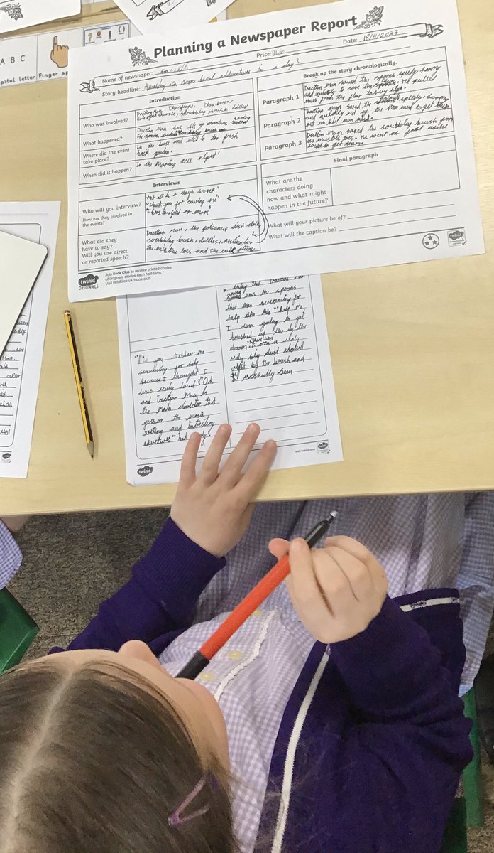 TheTrinityL5's tweet photo. Year 2 are working hard to write a newspaper report about ‘Traction Man’ 🦸‍♂️ 📰 🖊 #trinityenglish https://t.co/VGmpIhlqOS