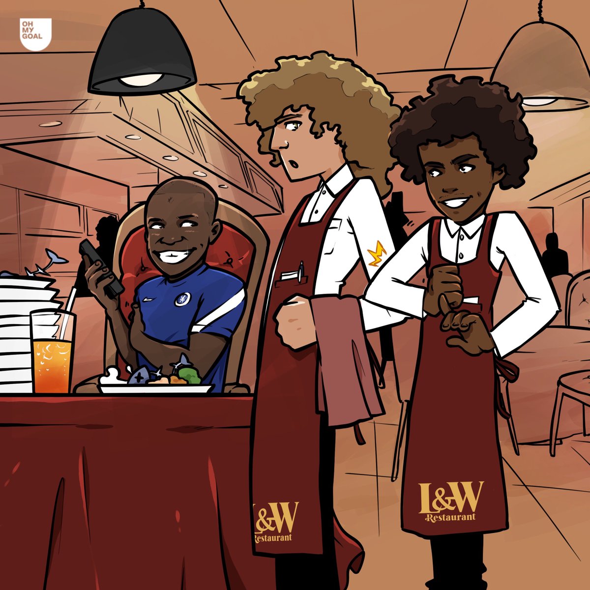 Willian: "When you ask him to pay, he has this look and says: I have to pay? But you and David are good guys, you’ve got big hearts."

David Luiz and Willian reveal that when N’Golo Kanté eats at their London restaurant, he does so for free 👀😂