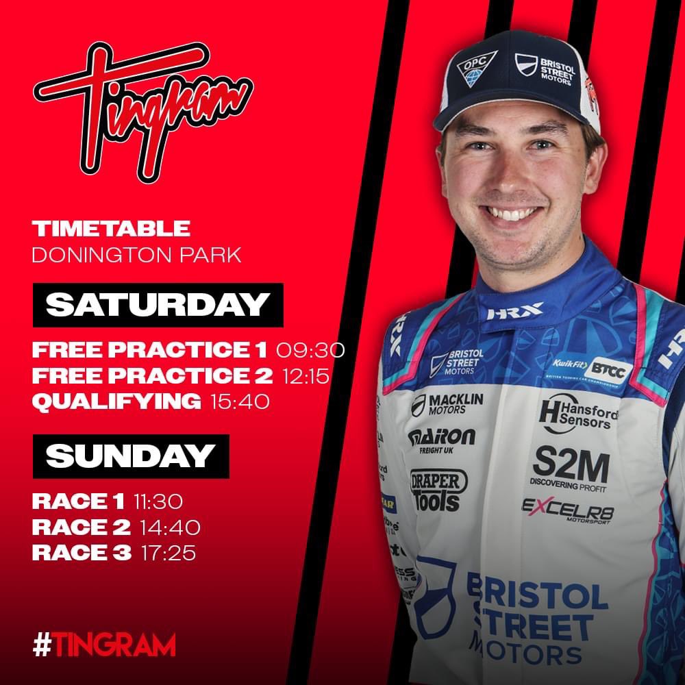 Tomingram80's tweet photo. Don't forget to set your alarms! 🚨 This weekend's #BTCC schedule at Donington Park is live on ITV4 this Sunday and you won't want to miss a single moment. Be sure to tune in and catch all the action! ⏰ #TeamTingram #DoningtonPark #ITV4 https://t.co/lmEFQRLrVk