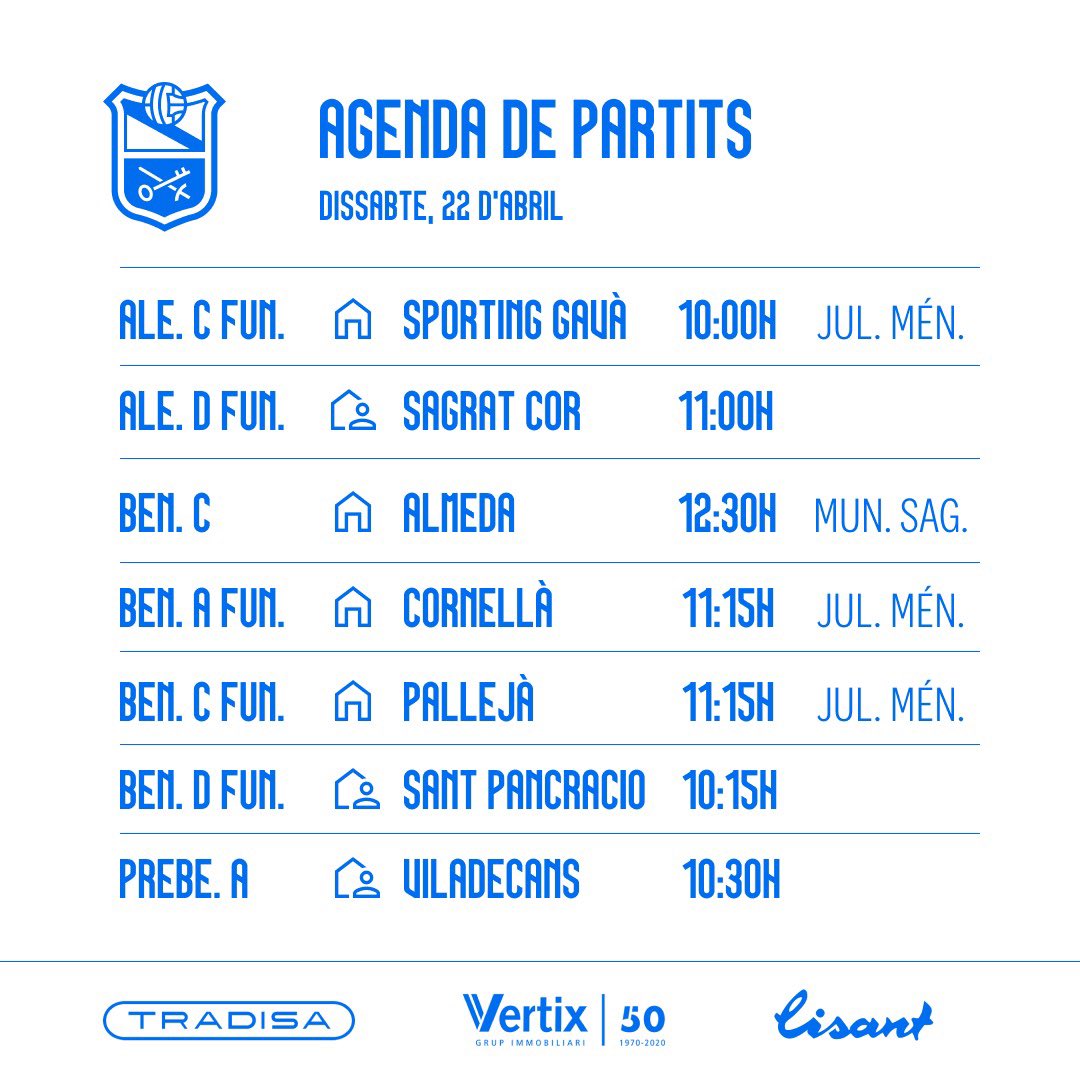 aeprat1945's tweet photo. 🗓AGENDA DE PARTITS

💪Els partits del 22 i 23 d’abril de la base masculina‼️

*els partits queden subjectes a possibles canvis

(1/2)

#vertix
#sompotablava🐔 https://t.co/weKA0vzdIw