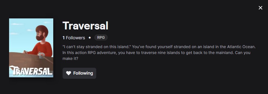 Traversal's game info on Twitch