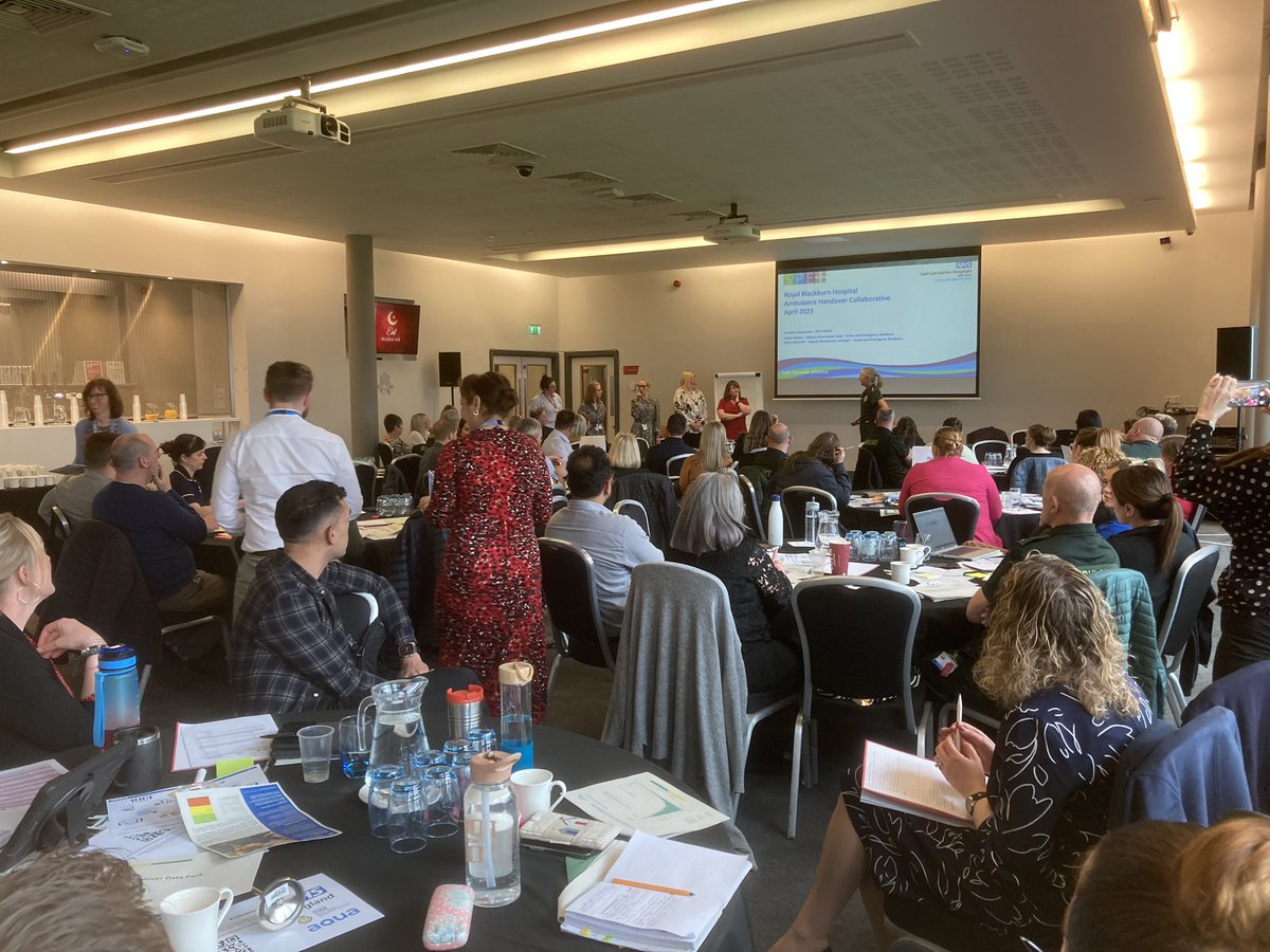 In the room with the teams from the GM health and social care partnership - great energy and presentations on improving things for patients at A&amp;E ambulance handover