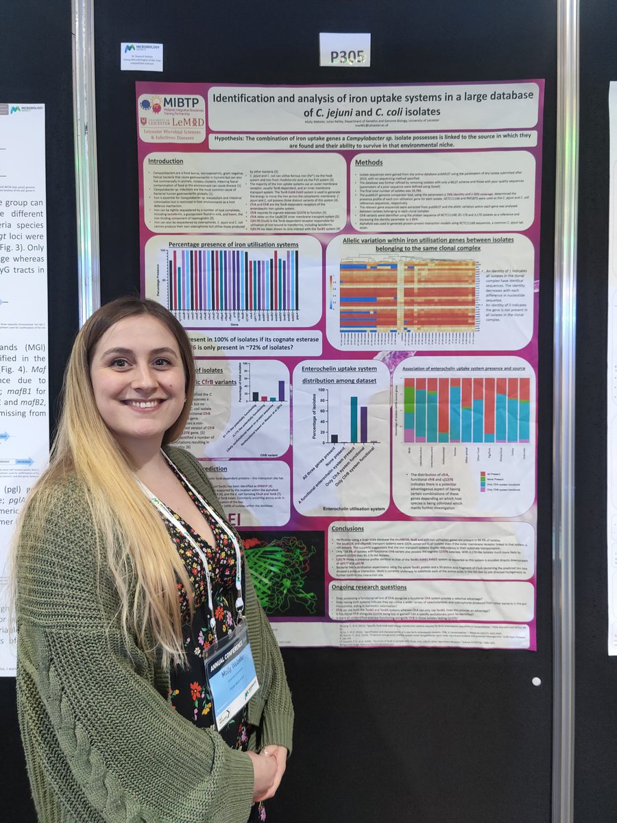 molly_webster23's tweet photo. Happy to have presented two major parts of my Campylobacter iron uptake PhD project at #Microsoc23. Thank you to everyone who came over and talked with me about my work. Now to start writing some papers! https://t.co/XVI2sqHRsL