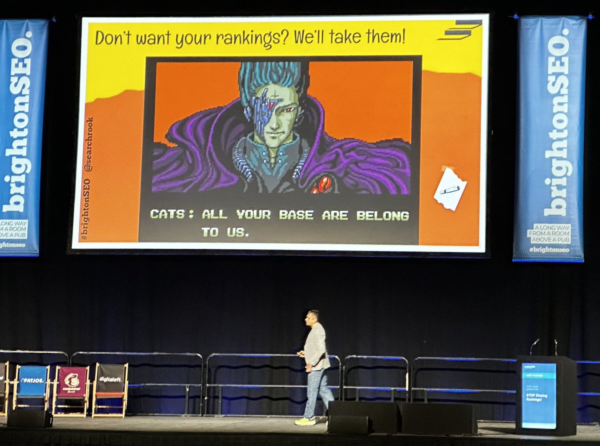 Best line from the best talk at  #BrightonSEO “Neil Patel - the one man HubSpot”. 

Didn’t expect to be laughing so hard about rankings. If it’s not about ranking - hand them over. 

Thank you <a href="/searchrook/">Rohan Ayyar</a> for an entertaining and informative talk. Nailed it 💪